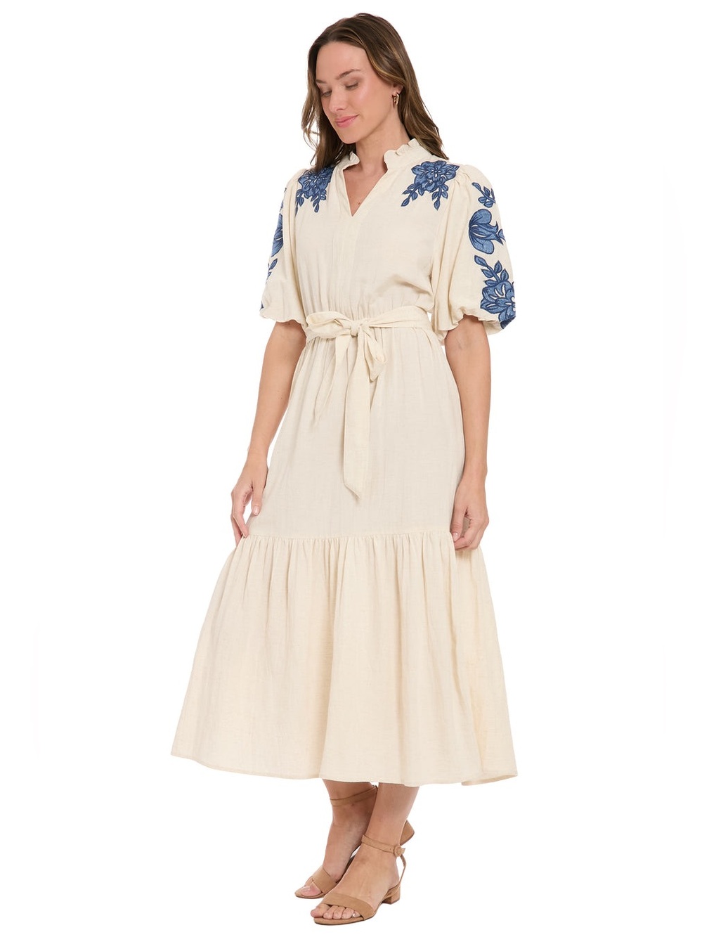 MAGGY LONDON MACKENZIE BUBBLE SLEEVE EMBROIDERED COTTON MAXI SMALL